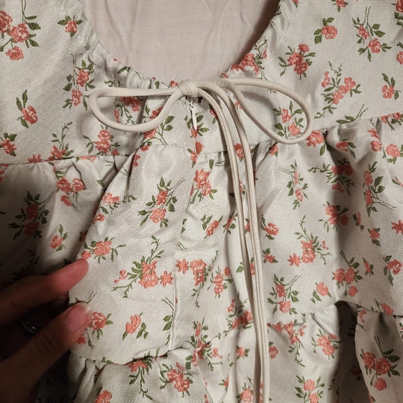 Dream Sister Jane Jaquard Puff Sleeve Babydoll Mini Dress, Small - Picture 6 of 8